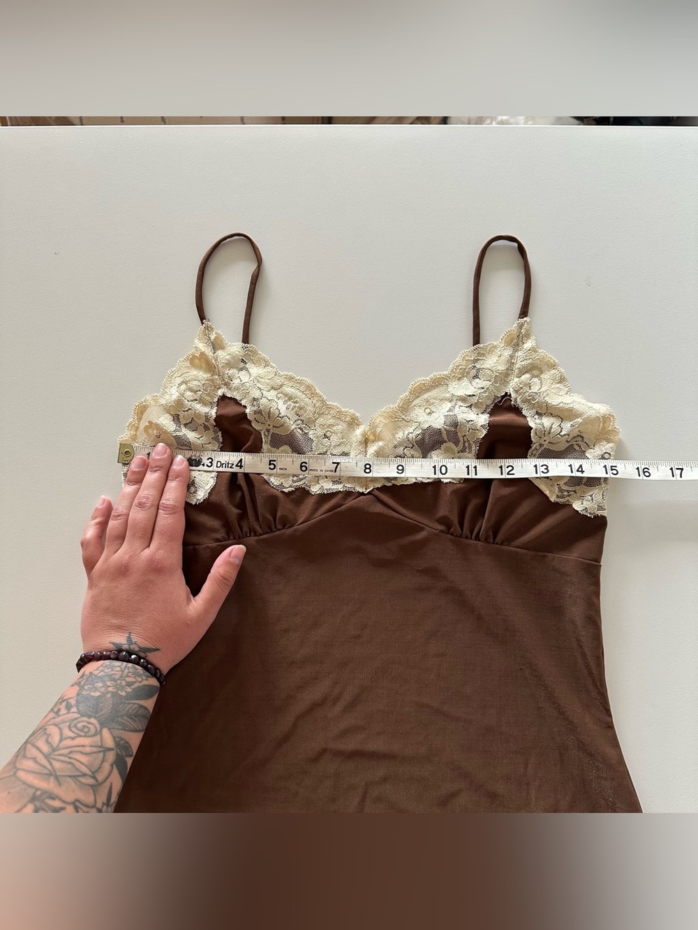 Vintage Y2K Blu Heaven Babydoll Tank Brown Cream Lace Trim Cami Top M - Picture 2 of 7